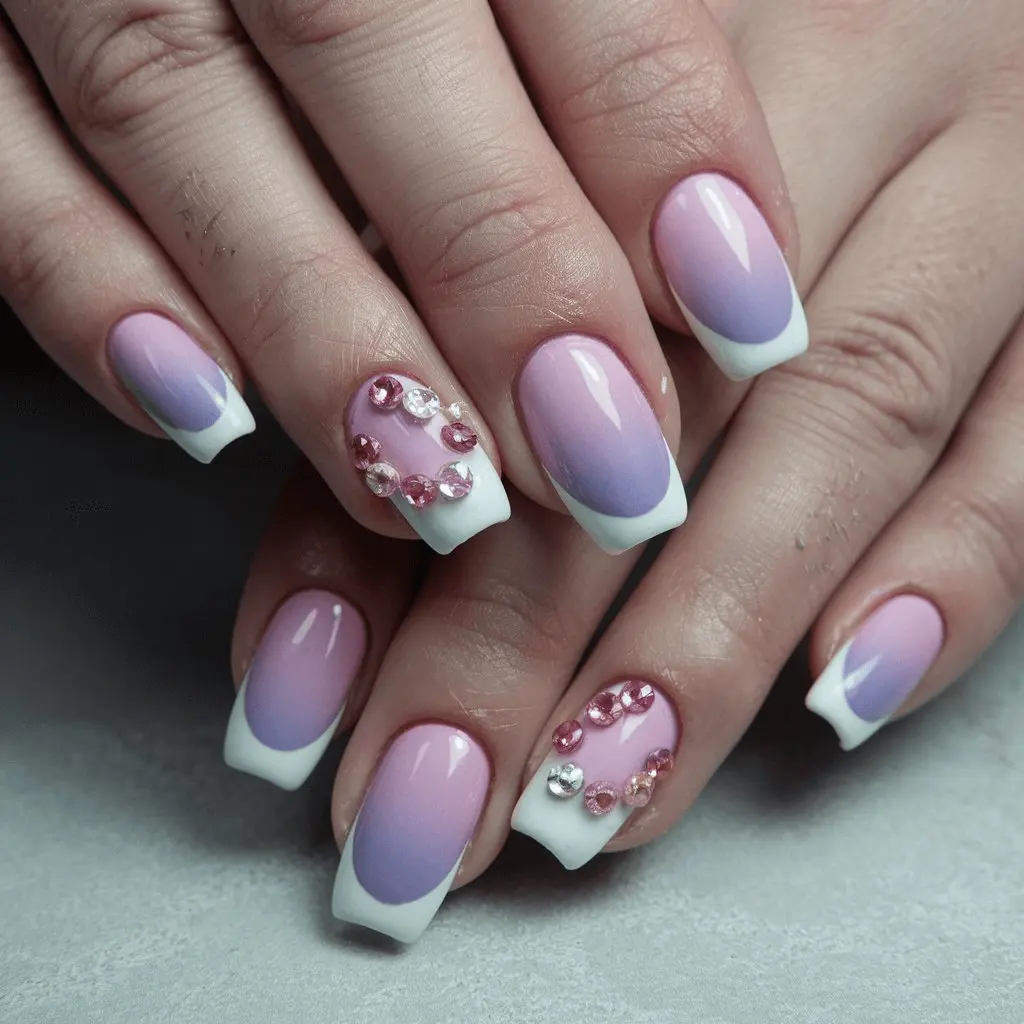 Blush Pink to Dusty Lavender nail design.