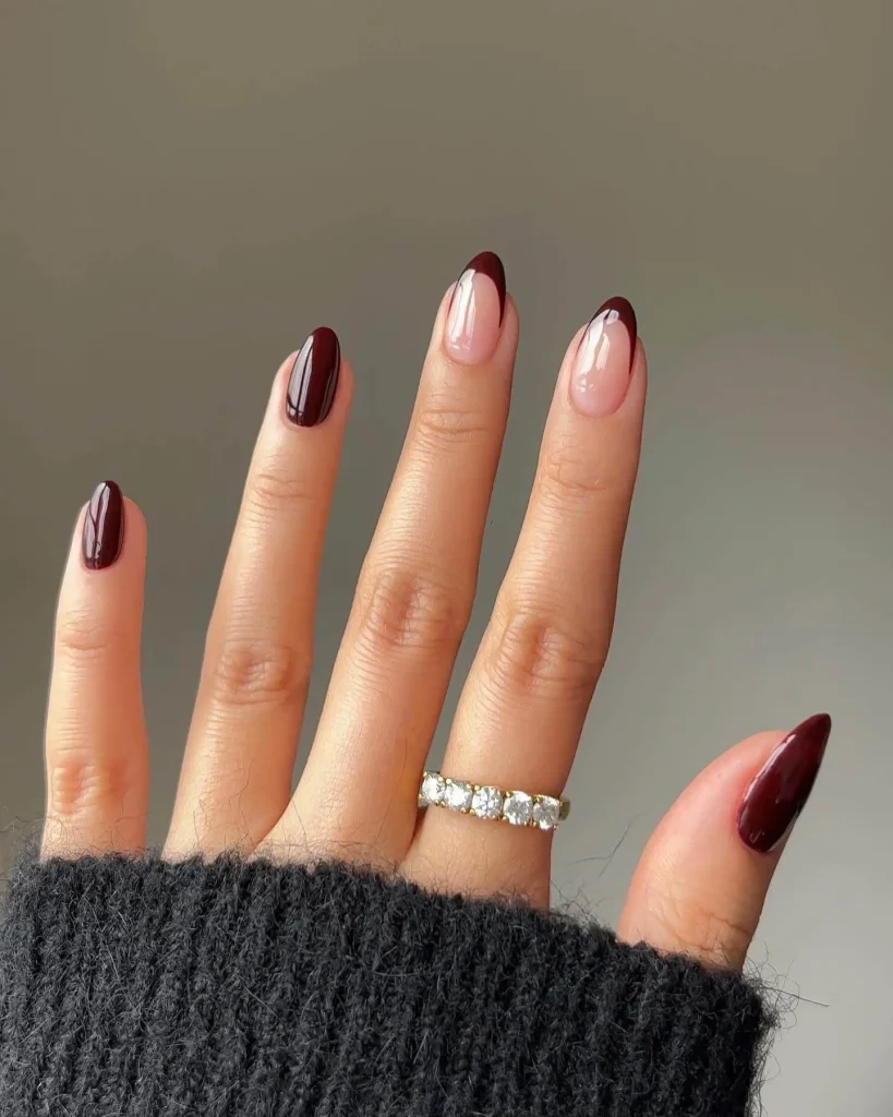 Burgundy to Wine Red nail design