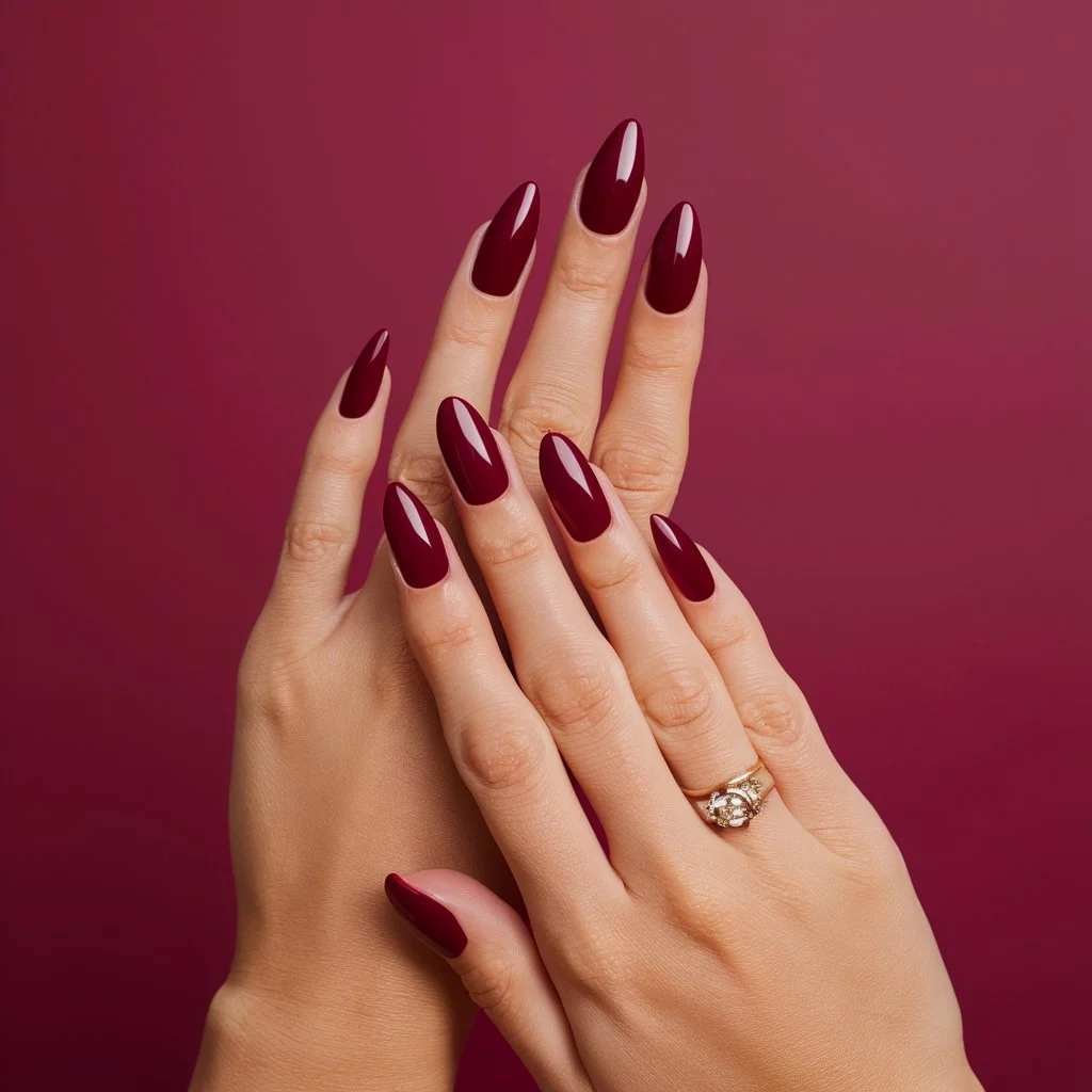 Burgundy to Wine Red nails design.