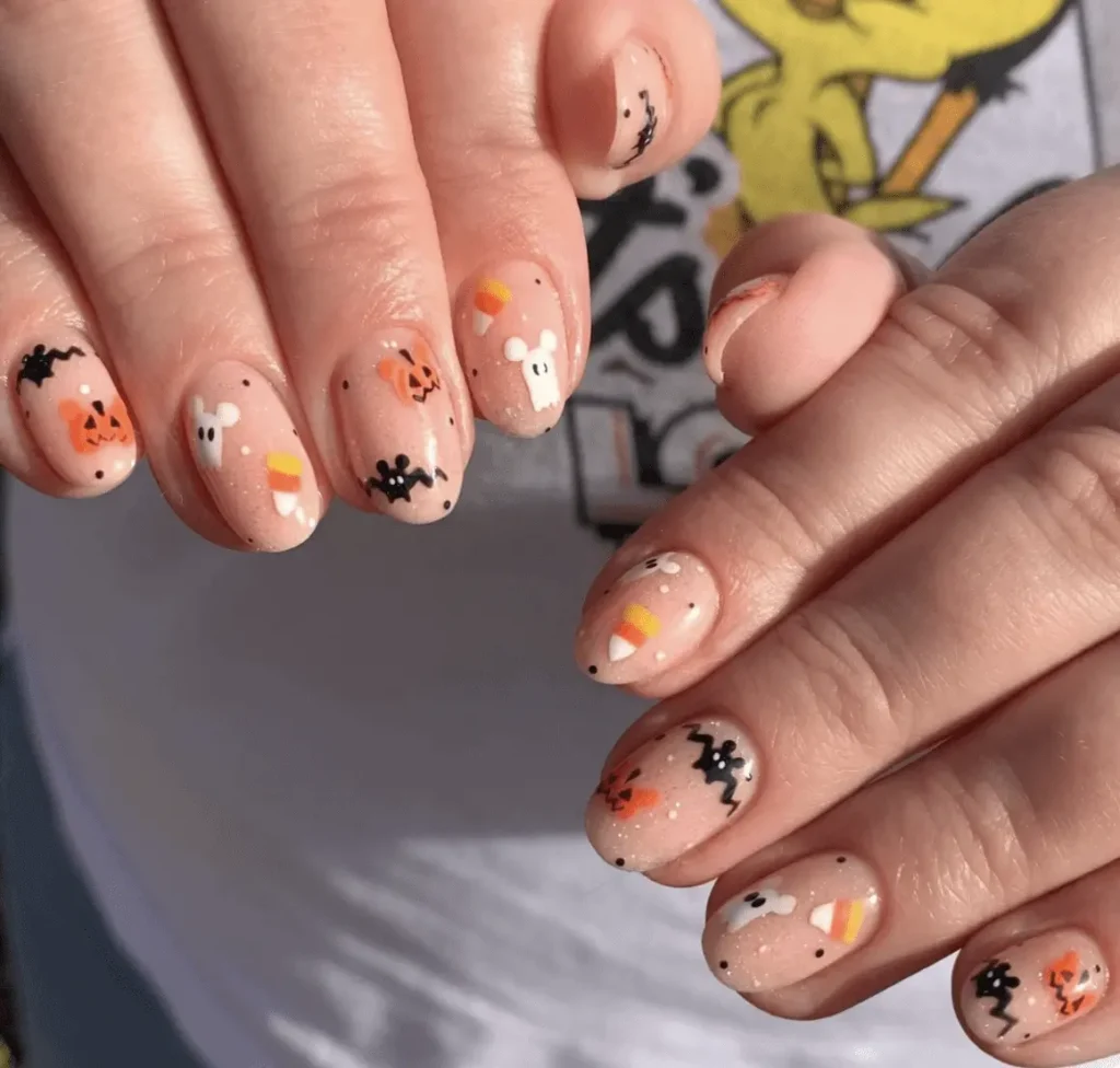 Candy Corn and Ghosts cute Nails design