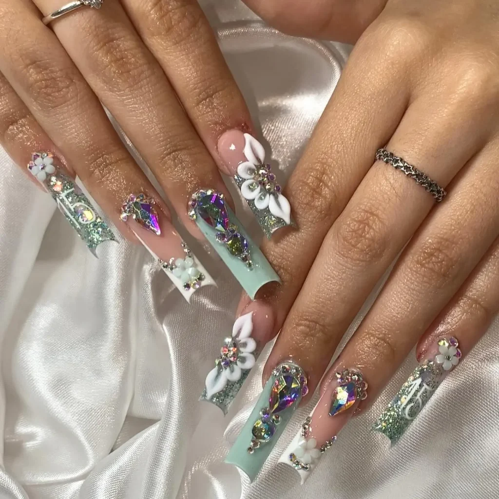 glitter long nails