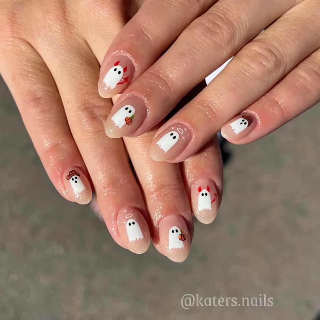 Halloween Lil Ghosts nails