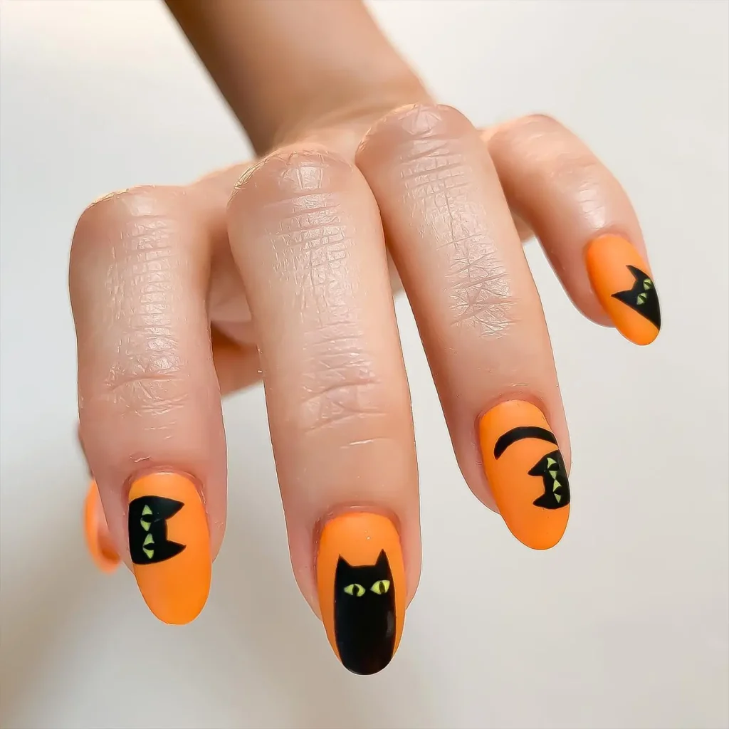 Halloween Matte Black & Orange Nail design