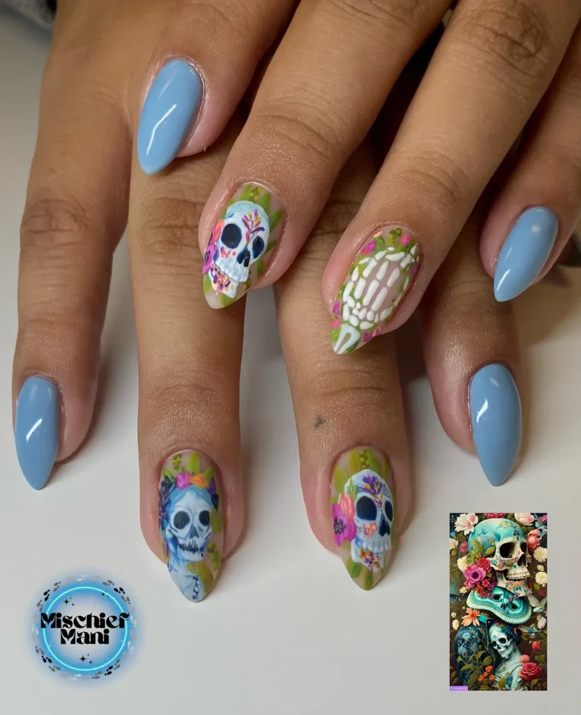 Hallowen blue gray nails