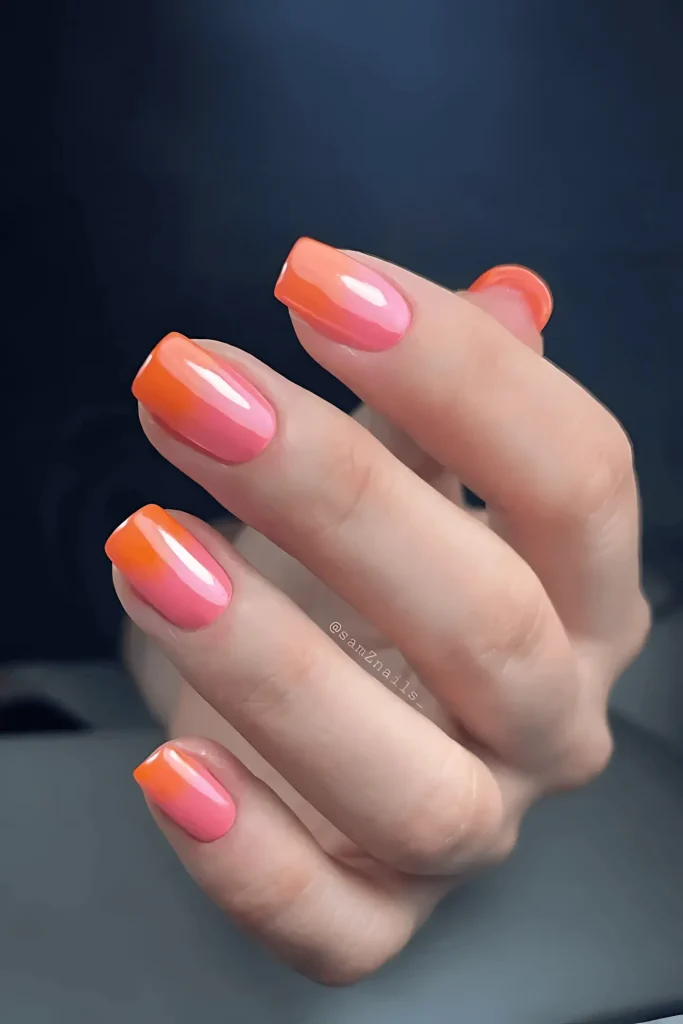 Hot Pink to Orange Nail