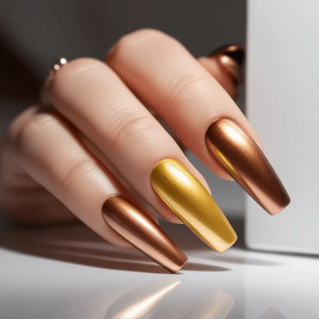 Metallic Gold to Bronze nail design