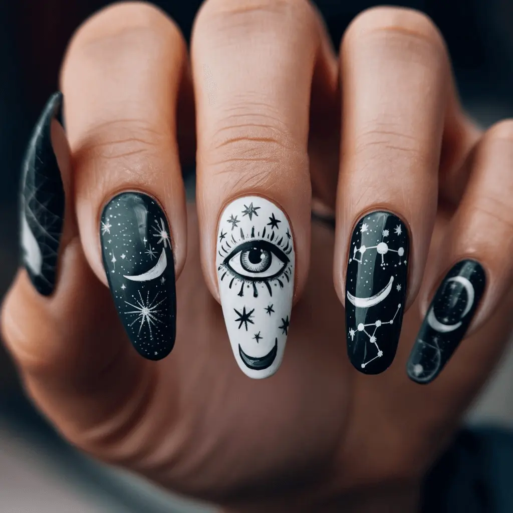 eye and stars nail design