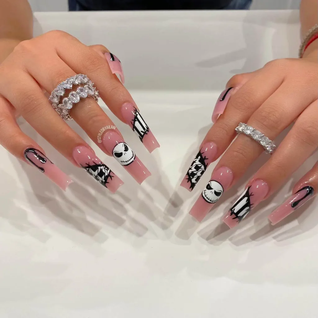 Nude Polish Halloween Nail Art Designs