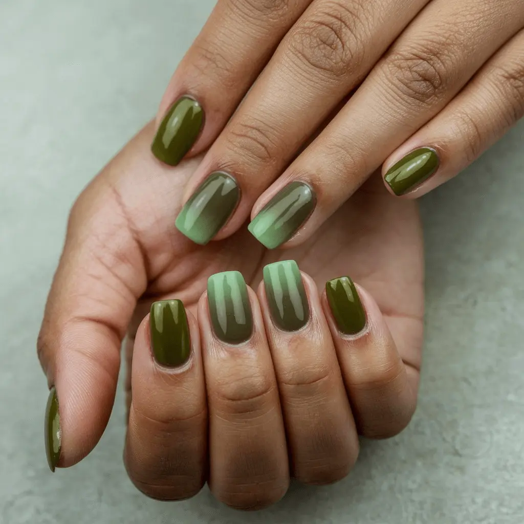 Olive Green to Sage nail design