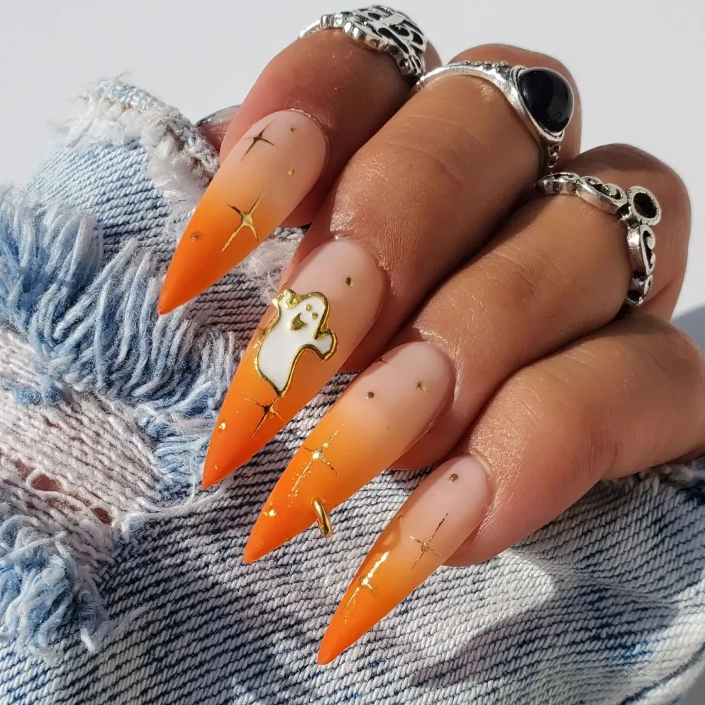 Orange Ombre Halloween Nail design