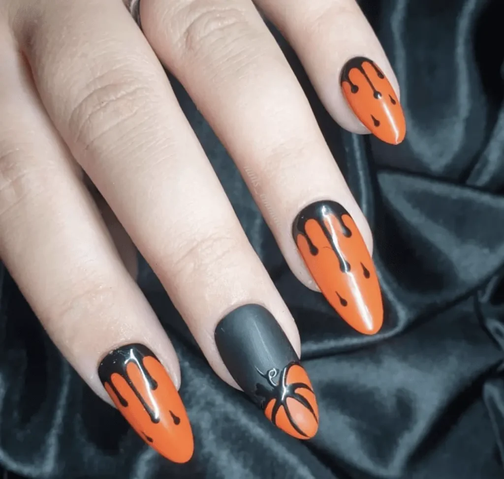 Orange and Black Color Halloween nails design