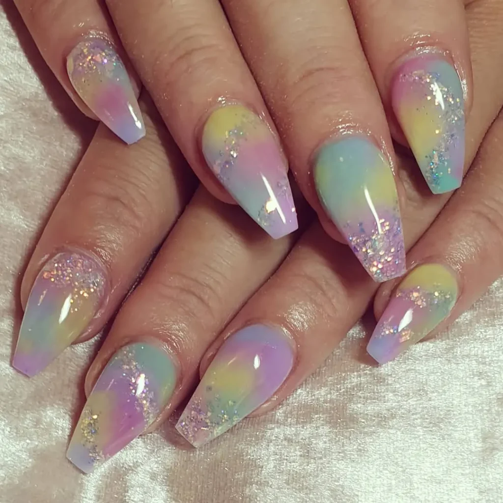 Pastel rainbow nail design