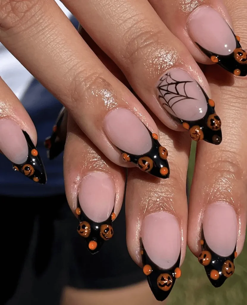 Pumpkin Black French Nails