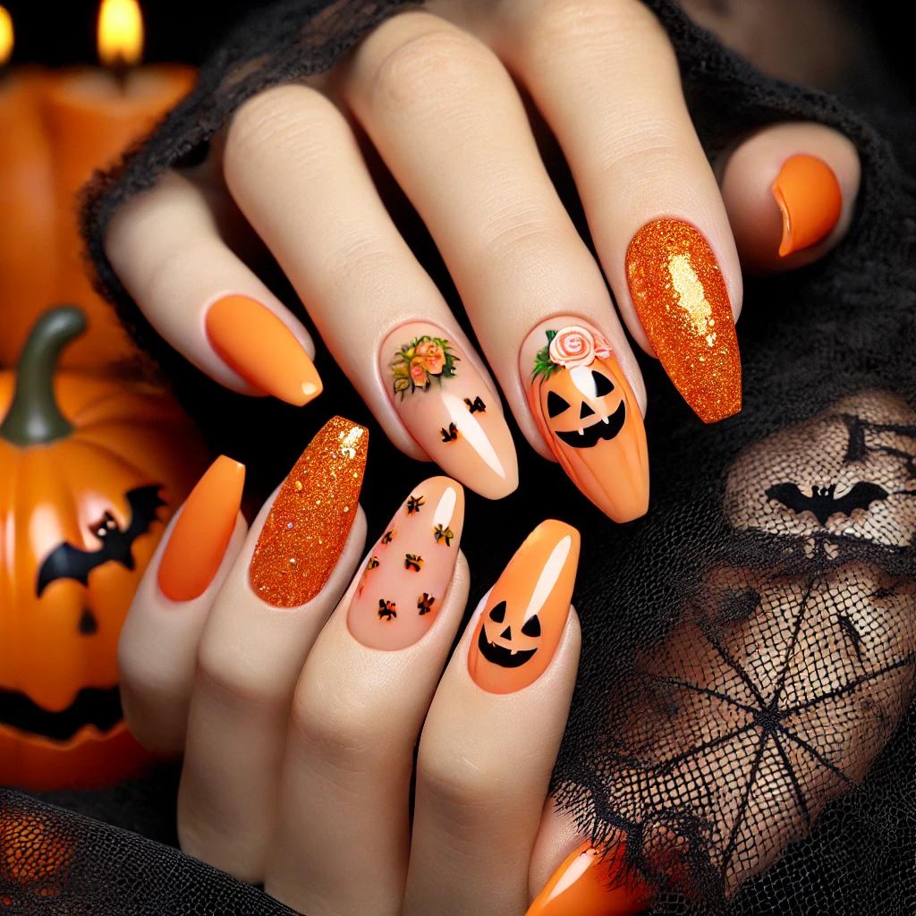 Pumpkin Faces and Shapes Cute Halloween Nails