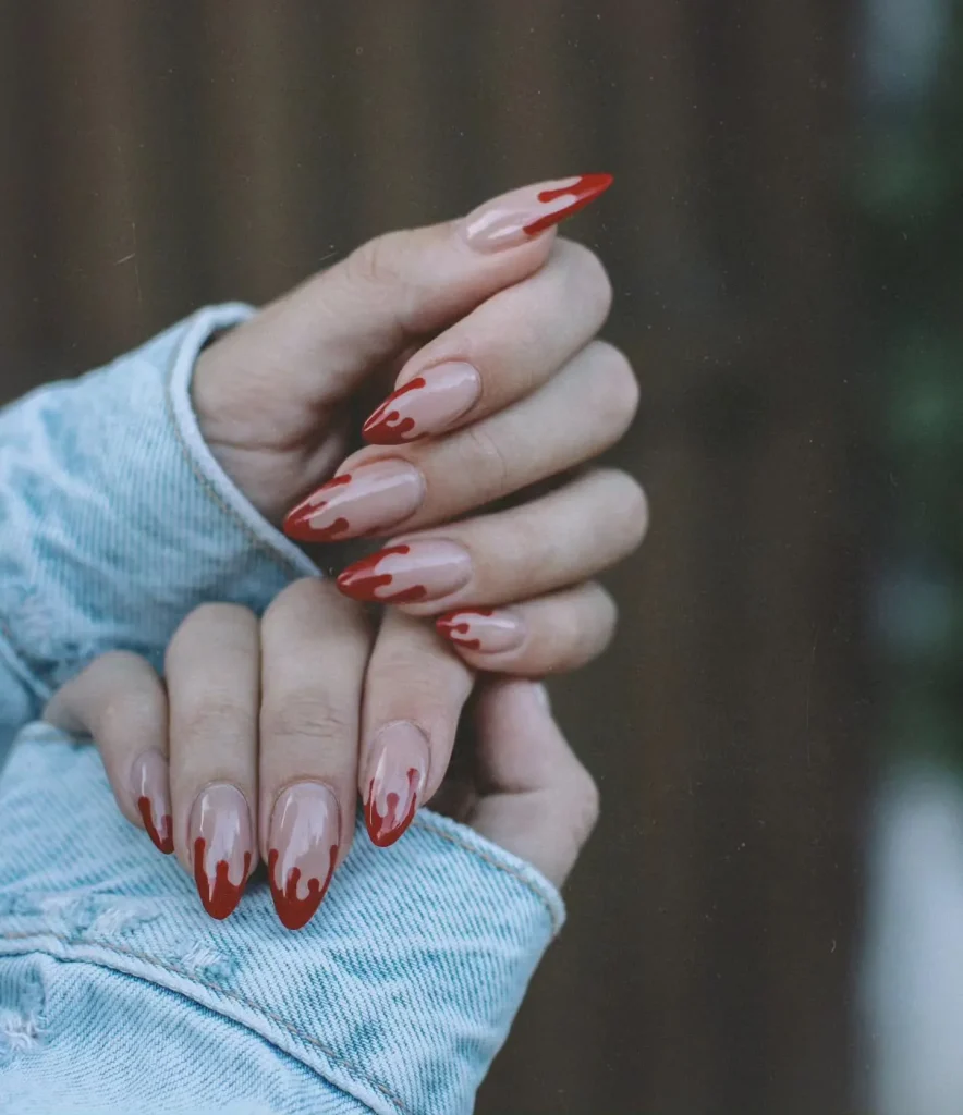 red bloody Halloween nails design