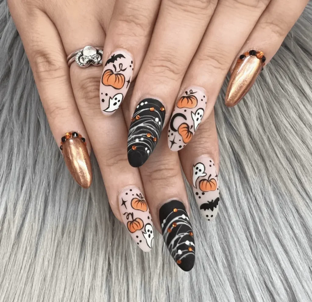 Spooky Pumpkin and Ghosts Nail Designs