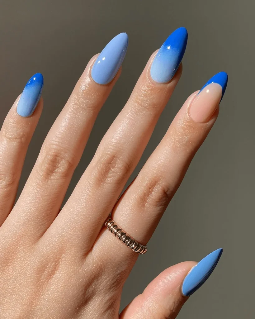 Turquoise to Cobalt Blue nail art