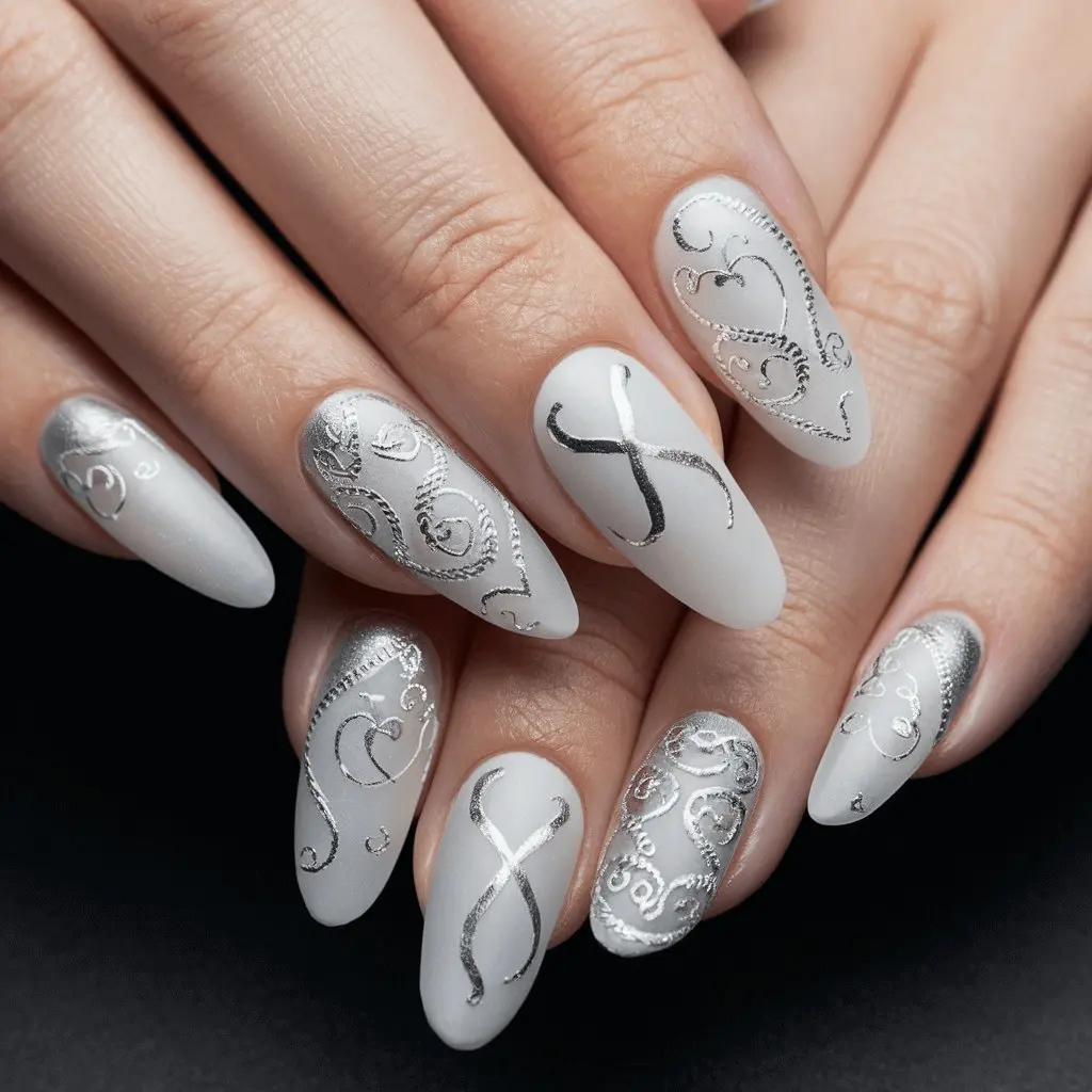 forest white sliver nails design idea