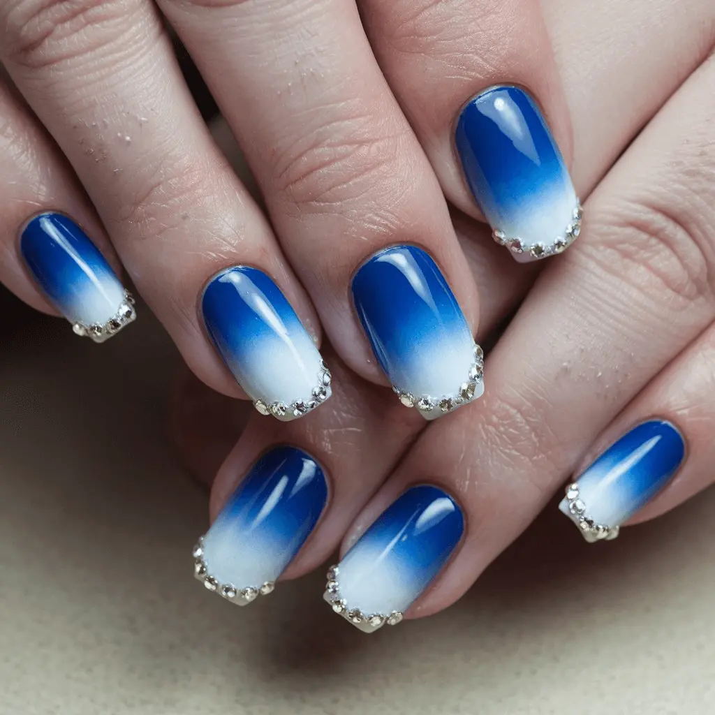 icy blue to white nails design