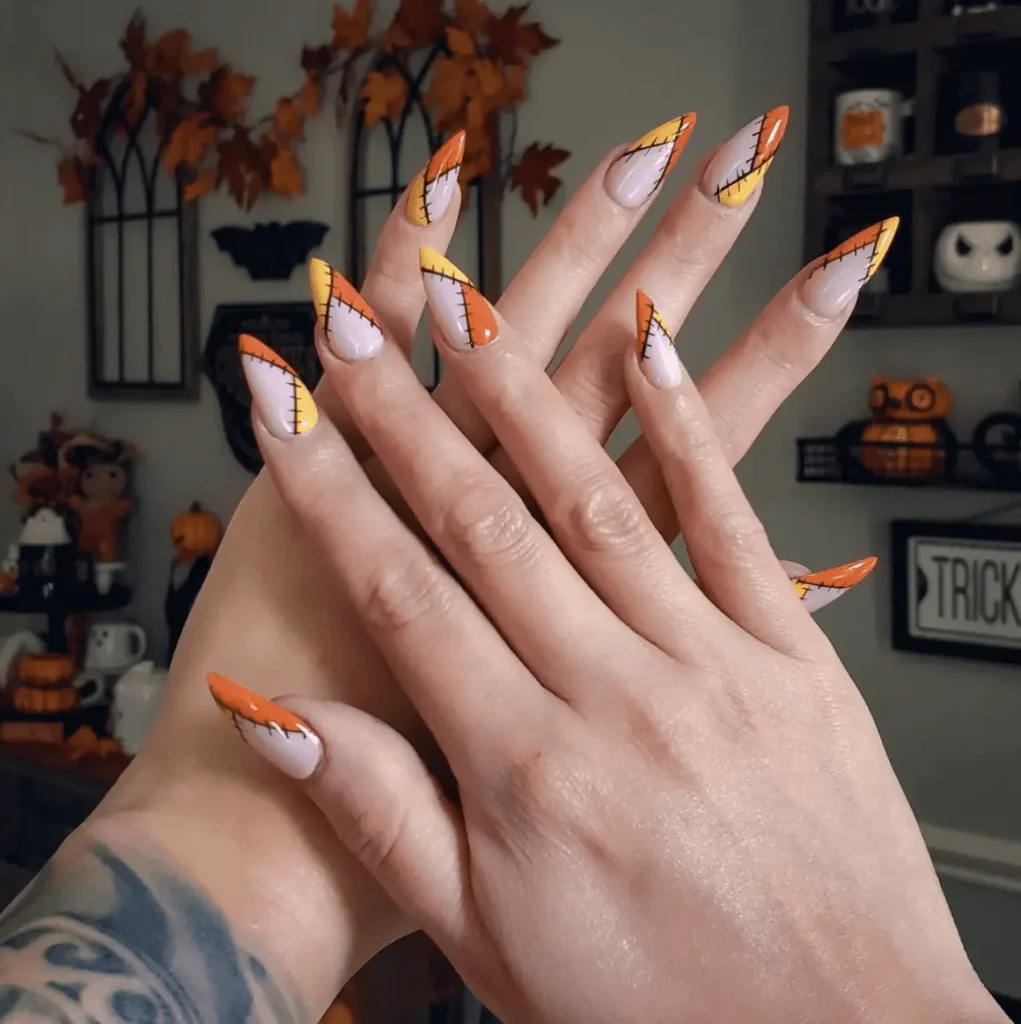 Halloween nail art ideas with yellow and orange nails design