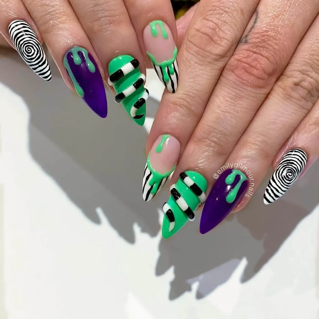 Beetlejuice Inspired Nails