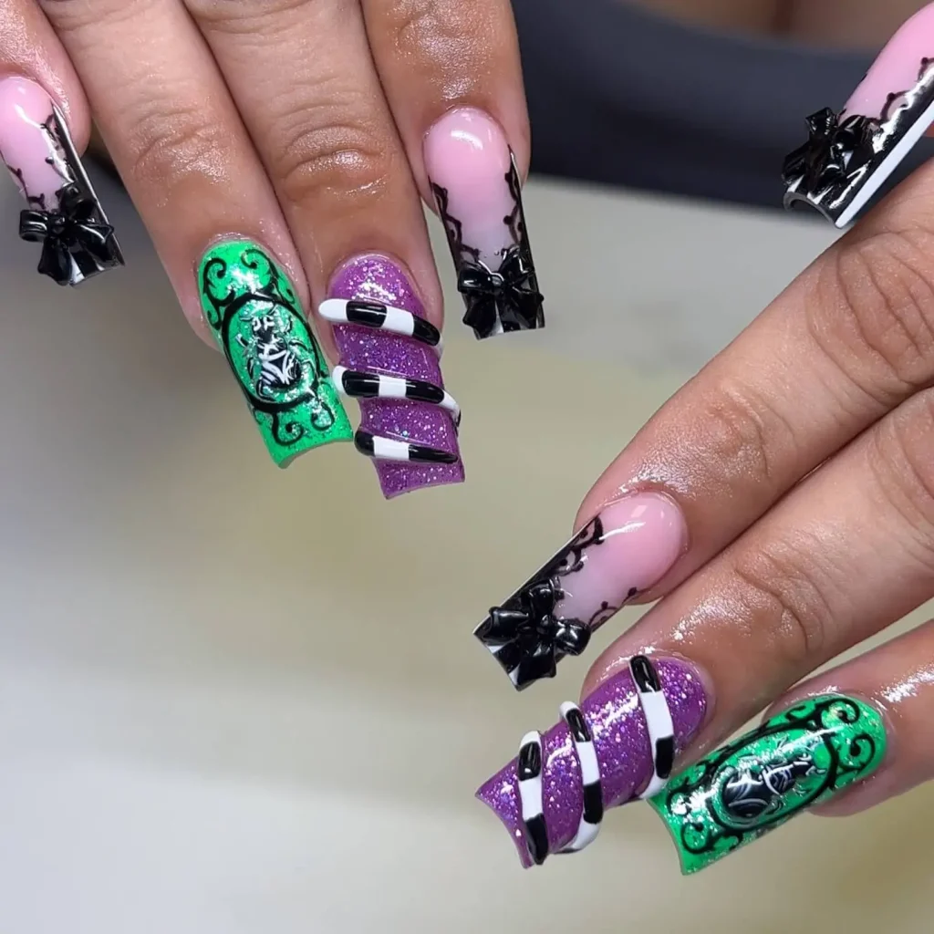 Beetlejuice nails acrylic