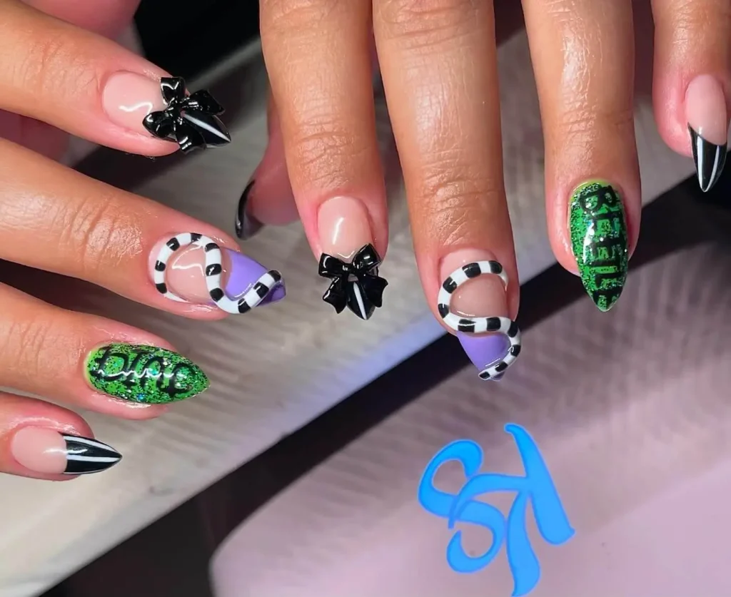 Bow Beetlejuice Nails