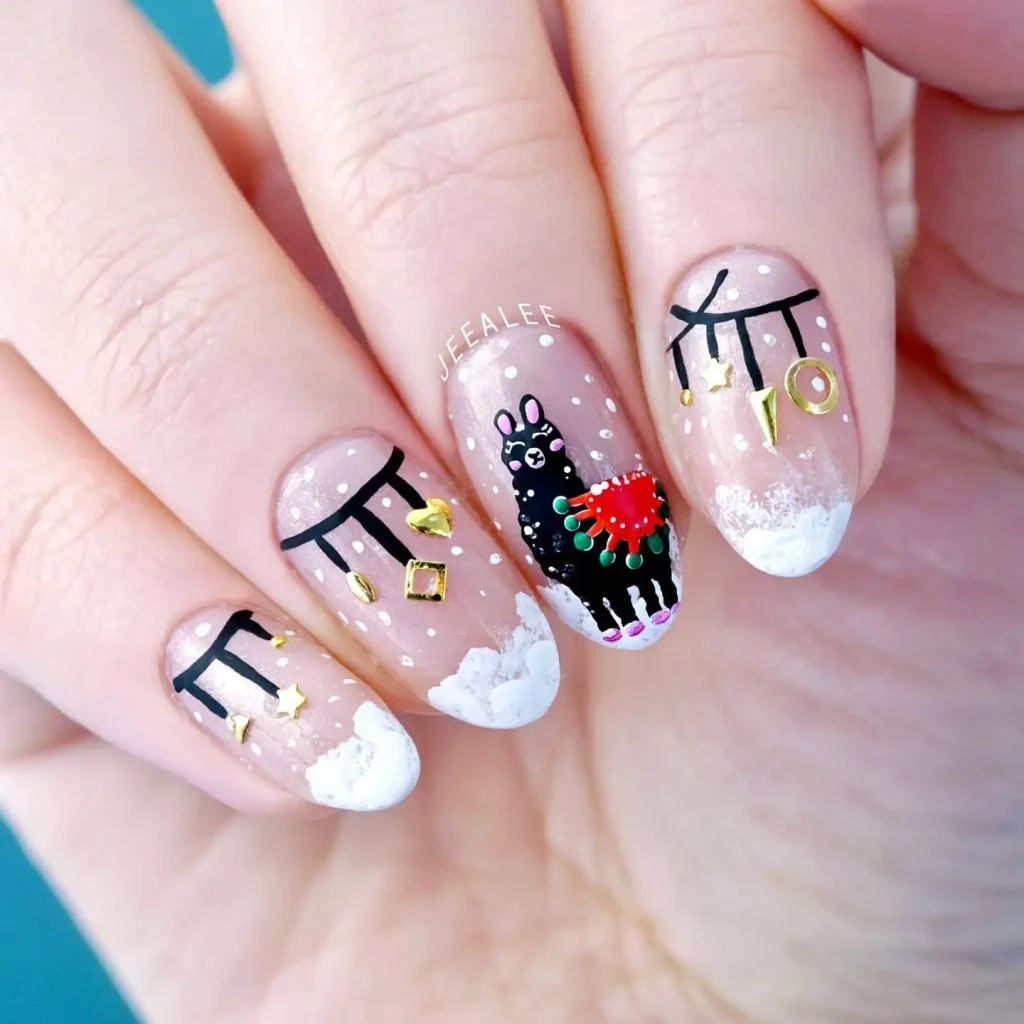 Christmas llama Nail art