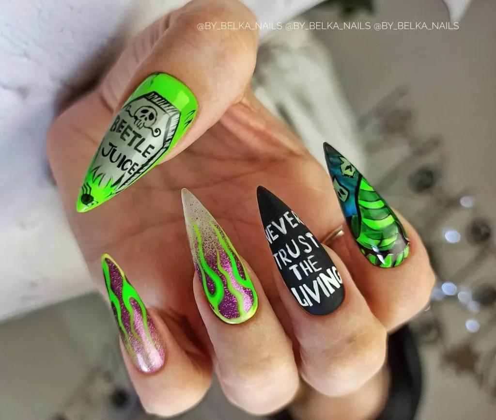 Flame Beetlejuice Nails