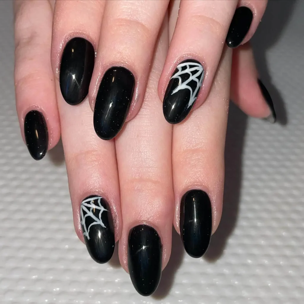 Black Halloween Nails with web spider