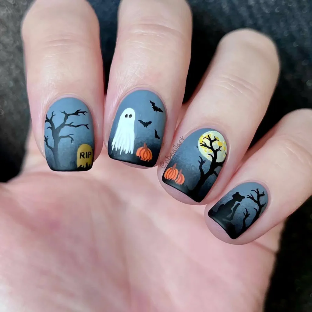 Halloween Nighttime Nail Art