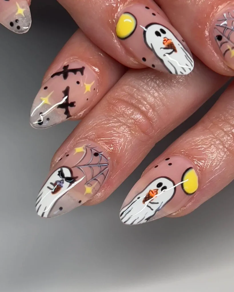 Halloween bat, spider and ghost nail