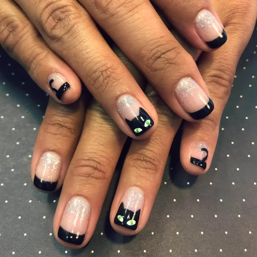 Halloween black cat nails