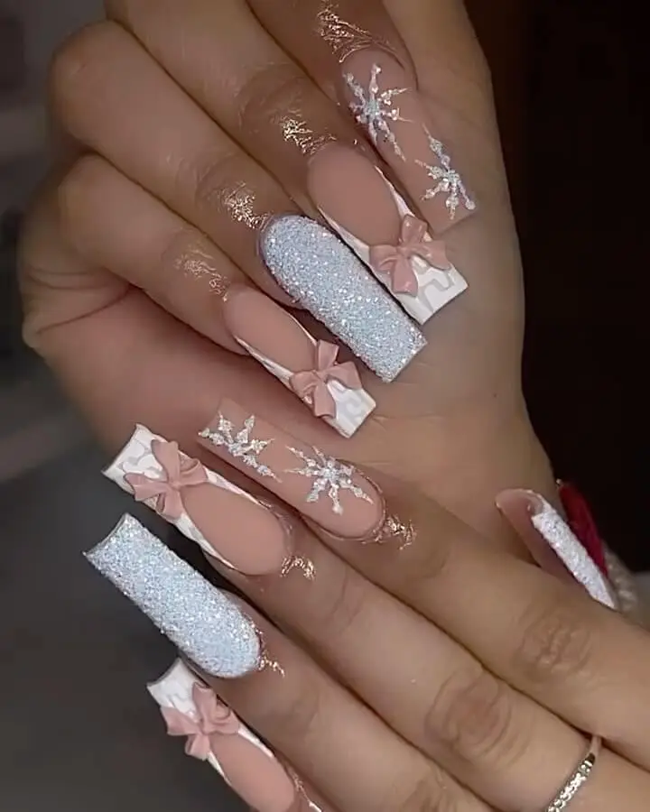 Long Christmas Glitter Nail Art