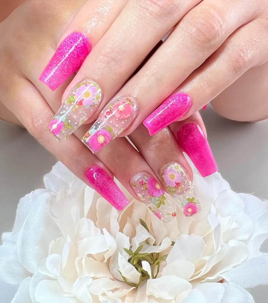 Pink Flower Nails