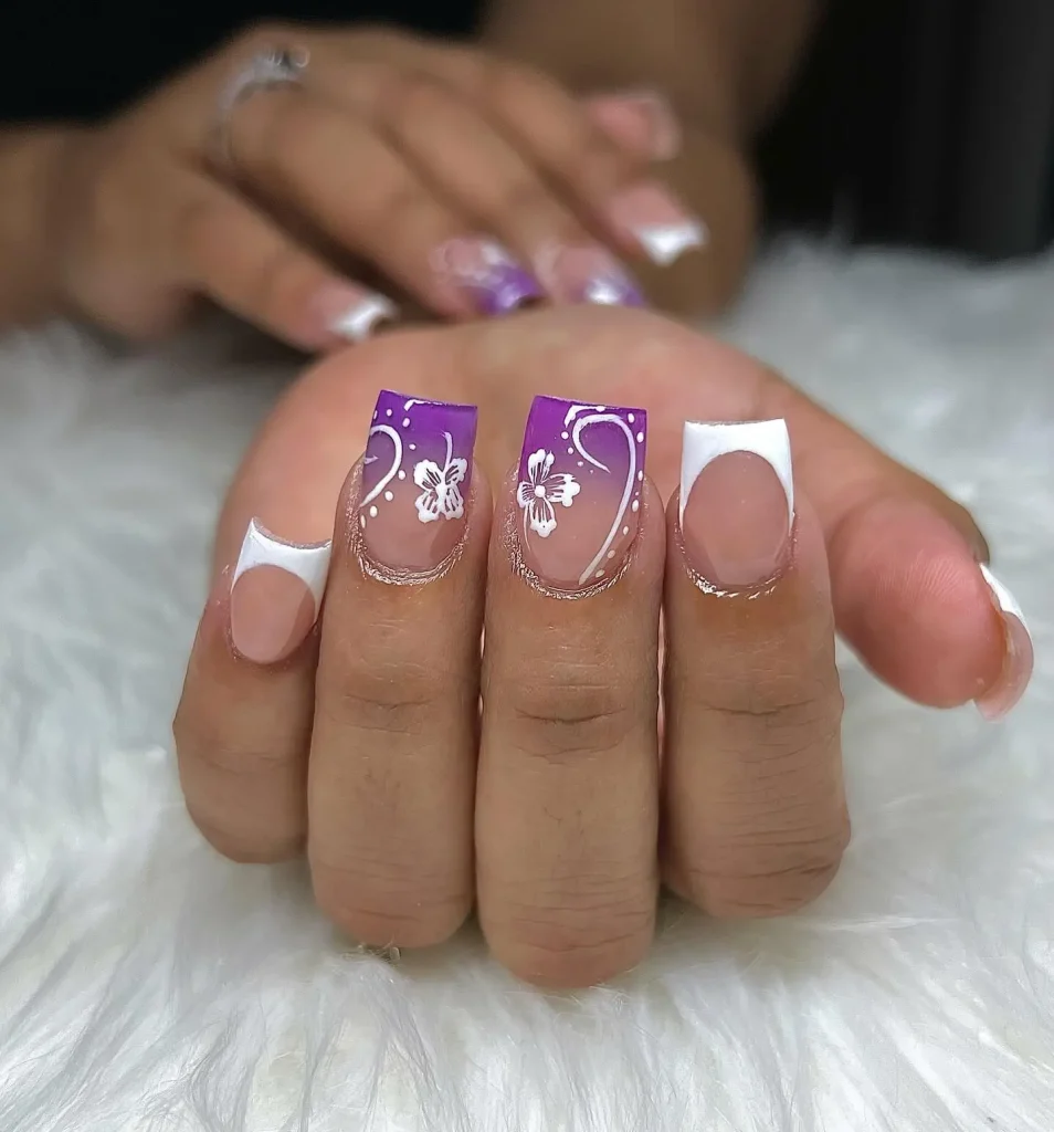 Purple Floral Nails