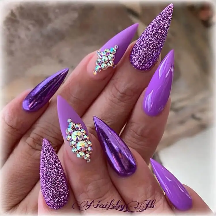 purple glitter nails