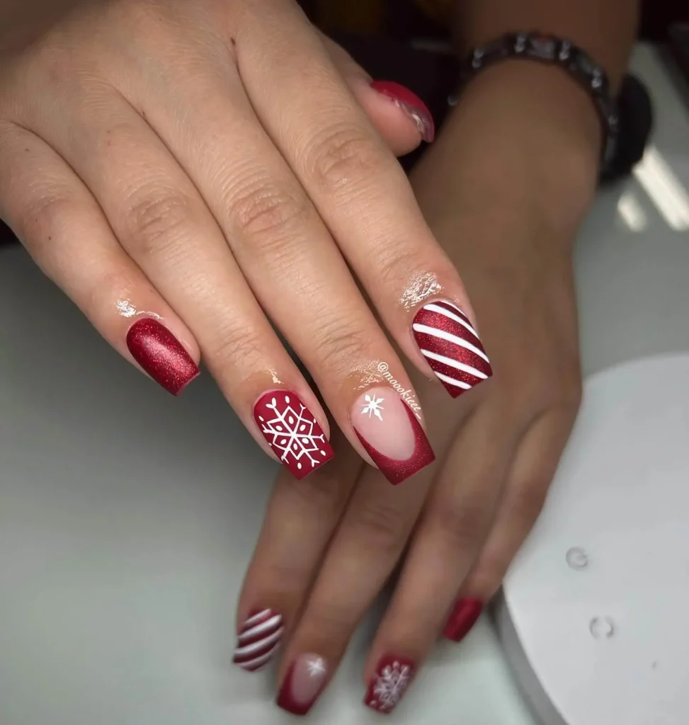 Red French Christmas Nail Art