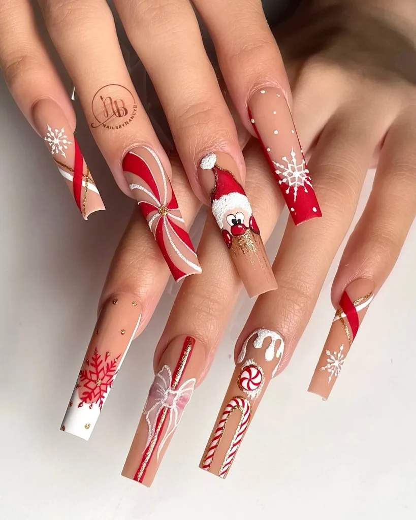 Red and White Christmas Nail Design