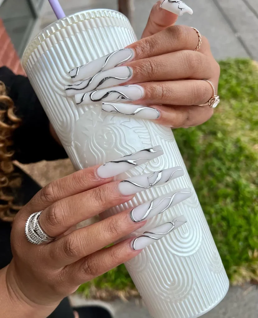 silver and white nails