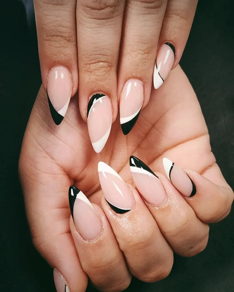 almond nail designs with black and white