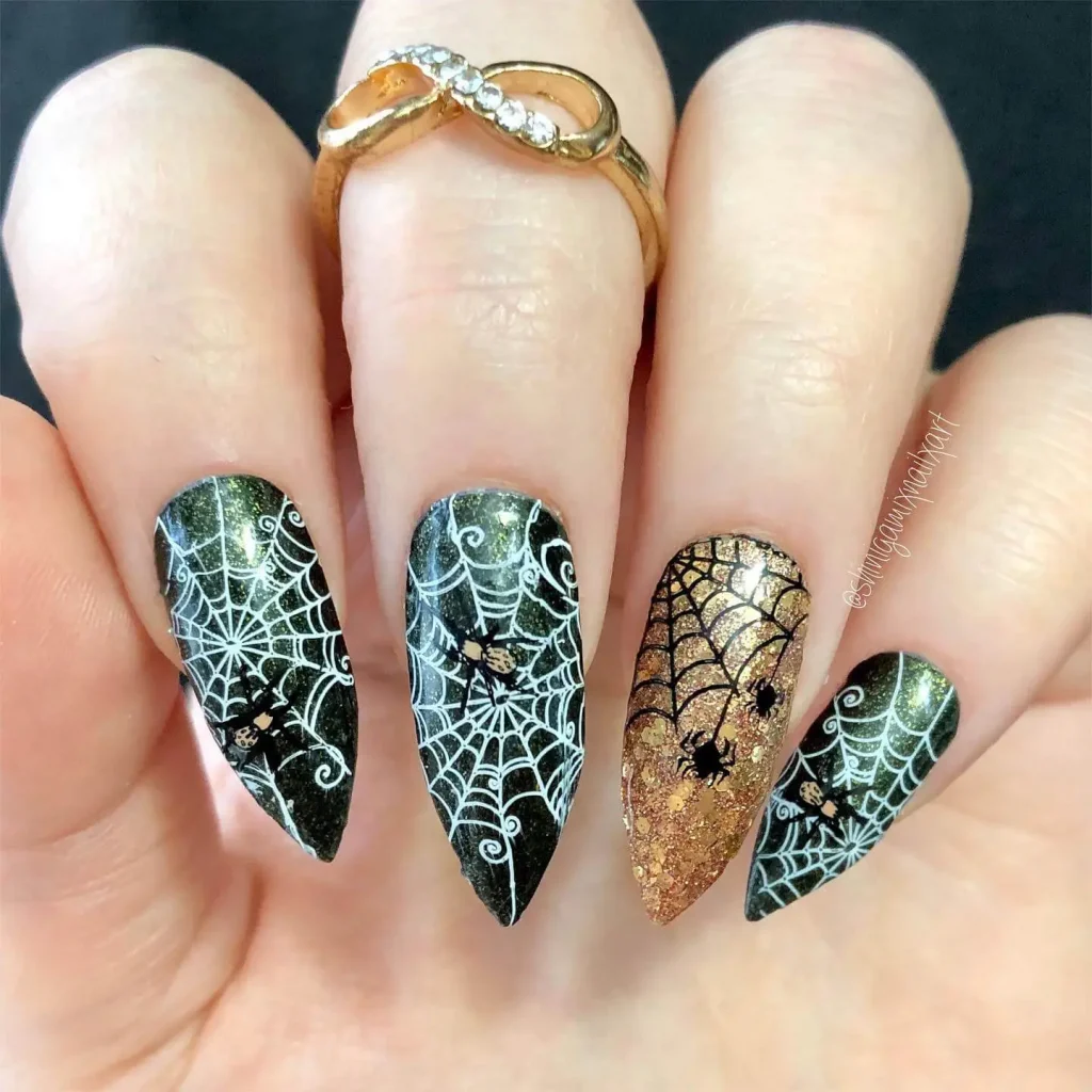 Black Almond Halloween Nails