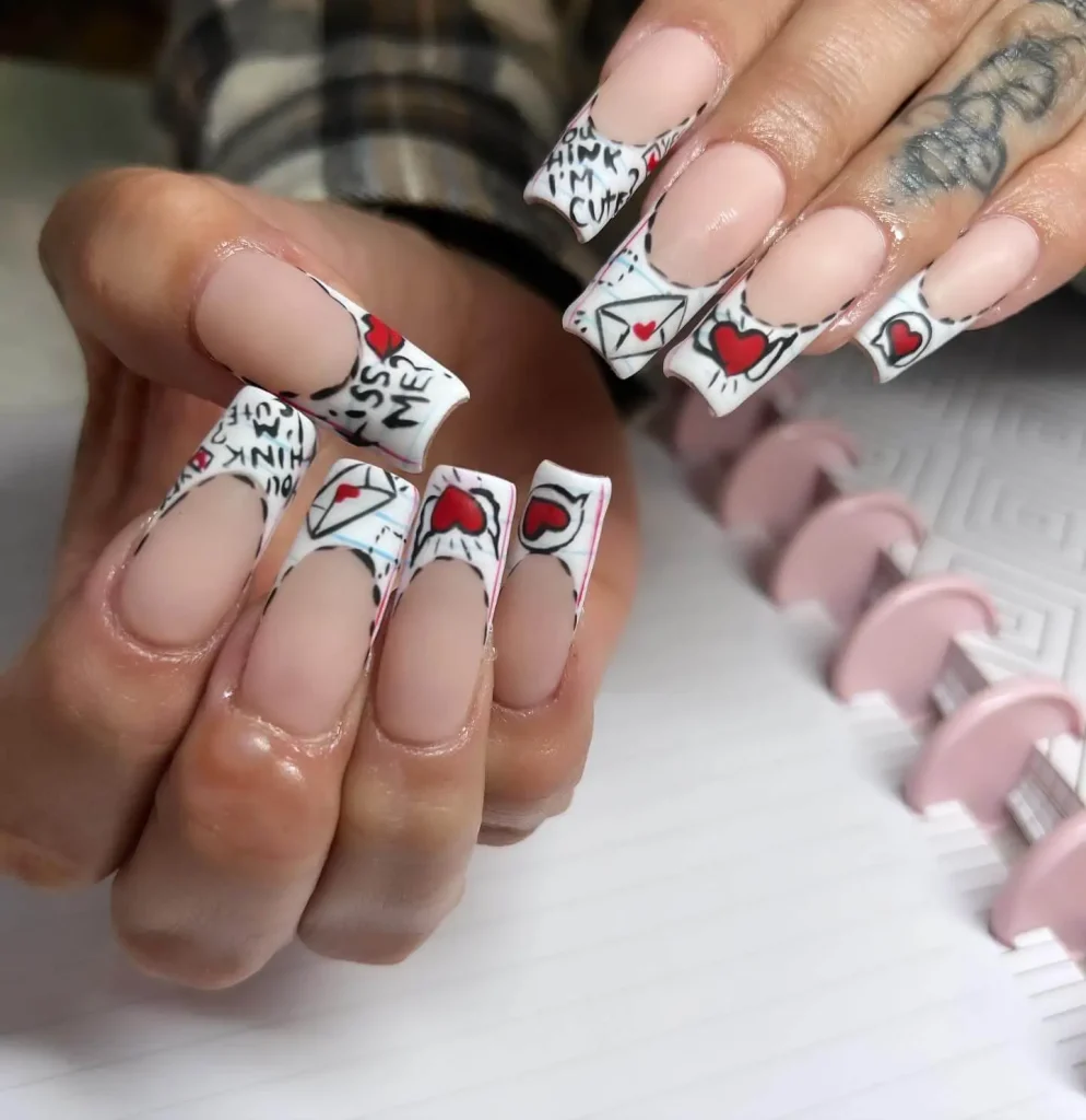 red black and white nail designs