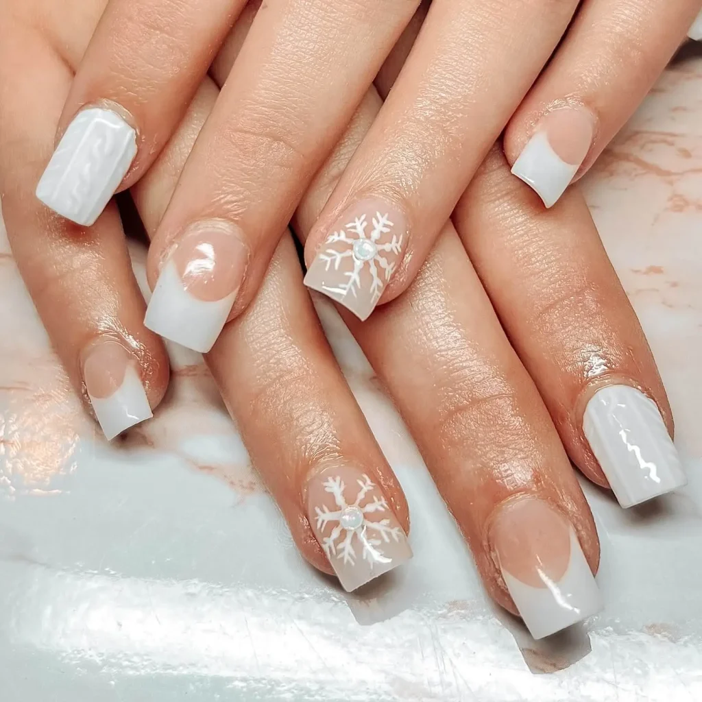 soft snowflakes nail design idea