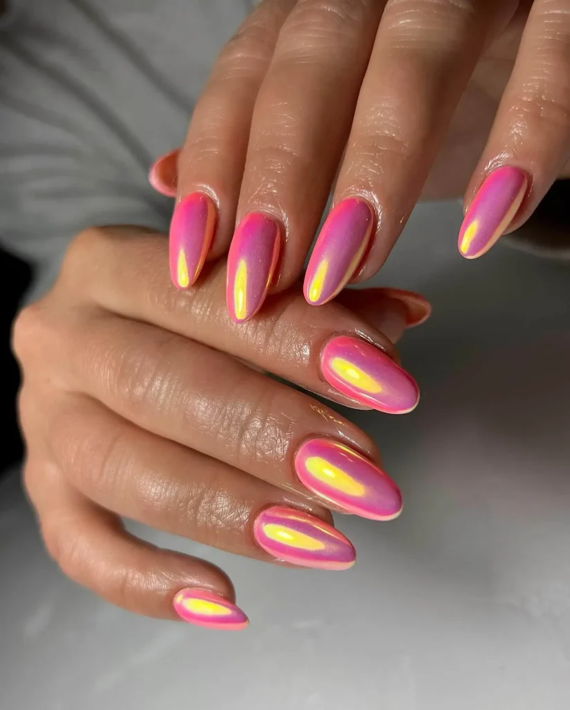 Neon Pink Chrome Summer Nails