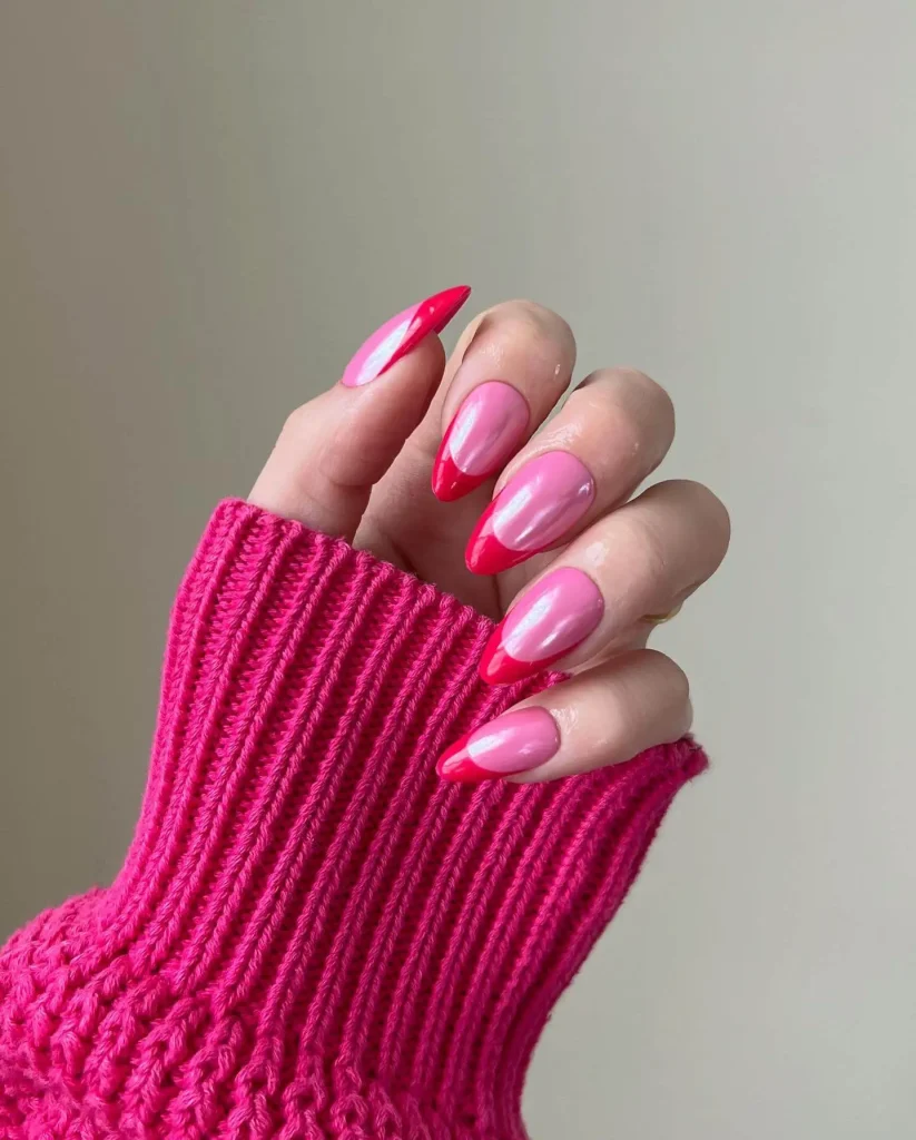 Pink and Red Chrome Mani