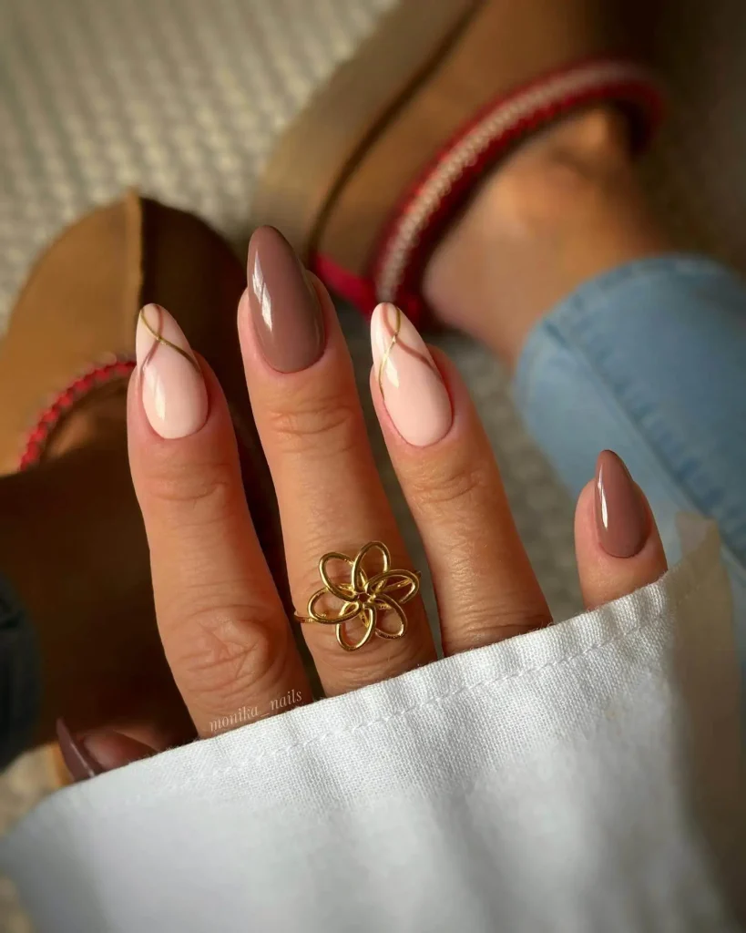 Swirl Brown Nails Design