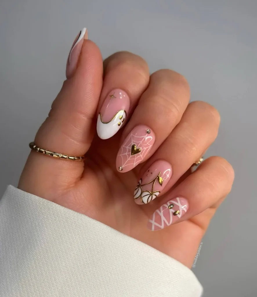 White and Gold Chrome Nail Art