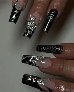 Black and Chrome Gel Nails