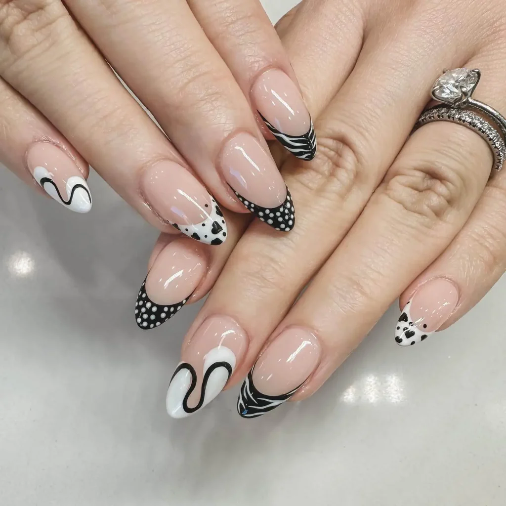 black and white nail design